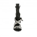 Chaussure spartiates ouvert pour femmes avec fermeture éclair et lacets en cuir imprimé noir et blanc talon 2 - Pointures disponibles:  33