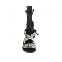 Woman's gladiator open shoe with zipper and laces in black and white printed leather heel 2 - Available sizes:  33