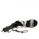 Woman's gladiator open shoe with zipper and laces in black and white printed leather heel 2 - Available sizes:  33