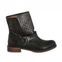 Stivaletto da donna con fibbia in pelle e pelle traforata nera tacco 3 - Misure disponibili: 32, 33, 42, 43, 44, 45