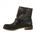 Stivaletto da donna con fibbia in pelle e pelle traforata nera tacco 3 - Misure disponibili: 32, 33, 42, 43, 44, 45