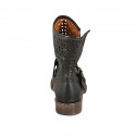 Woman's ankle boot with buckle in black leather and pierced leather heel 3 - Available sizes:  32