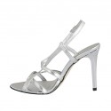 Woman's sandal with crossed straps in silver laminated leather heel 9 - Available sizes:  46