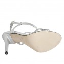 Sandalo da donna con listini incrociati in pelle laminata argento tacco 9 - Misure disponibili: 46