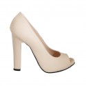 Zapato de salon abierto en punta con plataforma para mujer en piel polvo desnudo tacon 11 - Tallas disponibles:  34