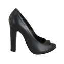 Woman's open toe shoe with platform in black leather heel 11 - Available sizes:  34