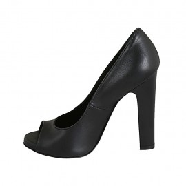 Escarpin à bout ouvert avec plateau pour femmes en cuir noir talon 11 - Pointures disponibles:  34 2