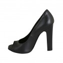 Zapato de salon abierto en punta con plataforma para mujer en piel negra tacon 11 - Tallas disponibles:  34