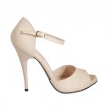 Woman's open shoe with strap and platform in nude leather heel 11 - Available sizes:  42, 47