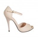 Woman's open shoe with strap and platform in nude leather heel 11 - Available sizes:  42