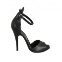 Woman's open pump with ankle strap and platform in black leather heel 11 - Available sizes:  42