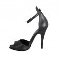 Woman's open pump with ankle strap and platform in black leather heel 11 - Available sizes:  42