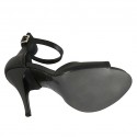 Escarpin ouvert pour femmes avec courroie à la cheville et plateau en cuir noir talon 11 - Pointures disponibles:  42