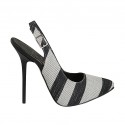 Zapato destalonado para mujer con plataforma en tejido negro, blanco y laminado plateado tacon 12 - Tallas disponibles:  34, 42