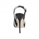 Zapato destalonado para mujer con plataforma en tejido negro, blanco y laminado plateado tacon 12 - Tallas disponibles:  34, 42