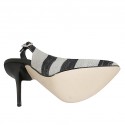 Woman's slingback pump with platform in black, white and silver laminated fabric heel 12 - Available sizes:  34, 42