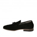 Men's loafer with tassels in black suede - Available sizes:  37, 38, 46, 50
