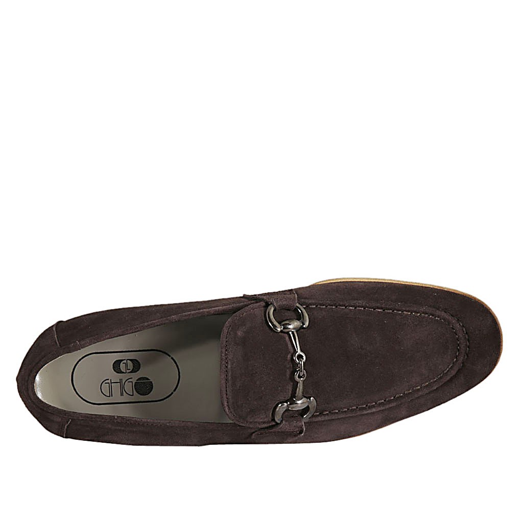 Mocassino da uomo con accessorio in camoscio marrone