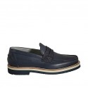Men's loafer in blue leather and braided leather - Available sizes:  38