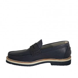 Men's loafer in blue leather and braided leather - Available sizes:  38 2