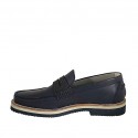 Men's loafer in blue leather and braided leather - Available sizes:  38