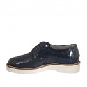 Woman's laced derby shoe in blue patent leather and pierced leather heel 3 - Available sizes:  45