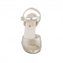 Woman's strap sandal with platform in platinum laminated leather heel 9 - Available sizes:  42