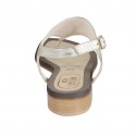 Woman's thong sandal in platinum laminated leather heel 2 - Available sizes:  42