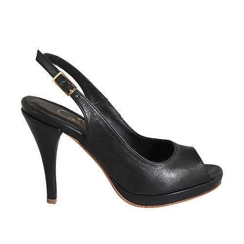 Woman's platform sandal in black leather heel 9 - Available sizes:  32