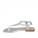 Woman's thong sandal with strap in silver laminated printed leather heel 1 - Available sizes:  42