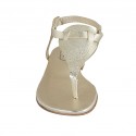 Woman's thong sandal with strap in platinum laminated printed leather heel 1 - Available sizes:  42