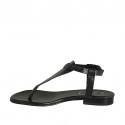 Woman's thong sandal with strap in black leather heel 1 - Available sizes:  42