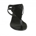Woman's thong sandal with strap in black leather heel 1 - Available sizes:  42