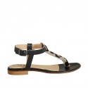 Woman's thong sandal in spotted and black leather heel 1 - Available sizes:  43