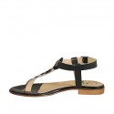 Woman's thong sandal in spotted and black leather heel 1 - Available sizes:  43