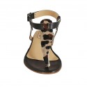 Woman's thong sandal in black leather and spotted haircalf heel 1 - Available sizes:  43