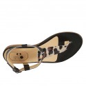 Woman's thong sandal in black leather and spotted haircalf heel 1 - Available sizes:  43
