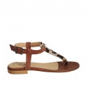 Sandale entredoigt pour femmes en cuir marron et cuir de veau avec fourrure tacheté talon 1 - Pointures disponibles:  42