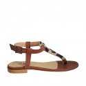 Woman's thong sandal in spotted and brown leather heel 1 - Available sizes:  42