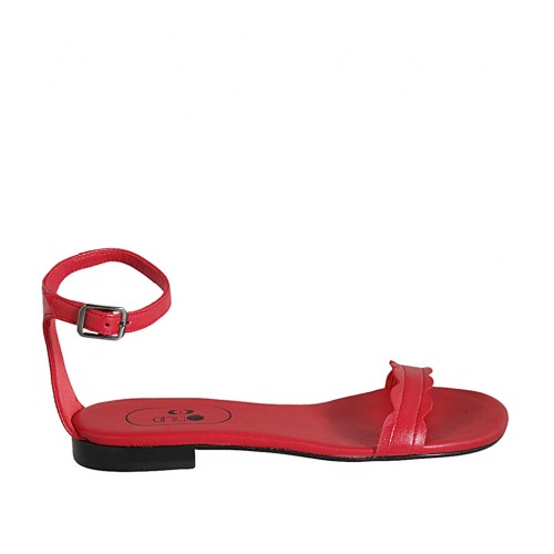 Woman's open shoe with strap in red leather heel 1 - Available sizes:  45
