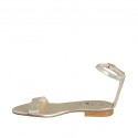 Woman's open shoe with strap in platinum laminated leather heel 1 - Available sizes:  33