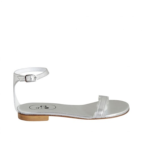 Woman's open shoe with strap in silver laminated leather heel 1 - Available sizes:  33, 43