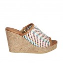 Woman's open mules in multicolored braided leather with platform and wedge heel 9 - Available sizes:  42, 43