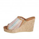 Woman's open mules in multicolored braided leather with platform and wedge heel 9 - Available sizes:  42, 43