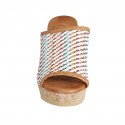 Woman's open mules in multicolored braided leather with platform and wedge heel 9 - Available sizes:  42, 43