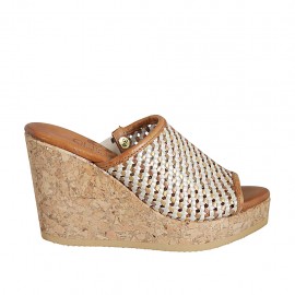Sabot aperto da donna in pelle intrecciata cuoio, rame, bronzo con plateau e zeppa 9  - Misure disponibili: 32, 33, 34, 42, 43, 44