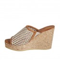 Woman's open mules in tan, bronze and copper braided leather with platform and wedge heel 9 - Available sizes:  42