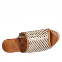 Woman's open mules in tan, bronze and copper braided leather with platform and wedge heel 9 - Available sizes:  42