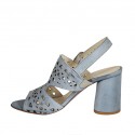 Sandalia para mujer en piel perforada azul grisaceo tacon 7 - Tallas disponibles:  43
