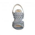 Woman's sandal in bluegrey pierced leather heel 7 - Available sizes:  43